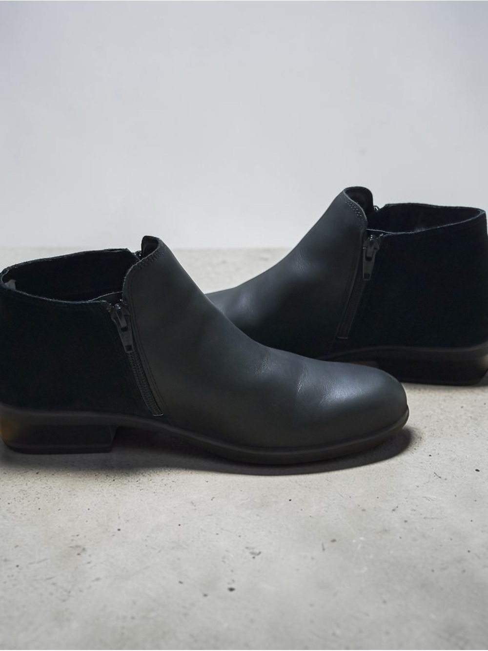 Naot Black Two-Texture Side-Zip Ankle Boots suede leather booties